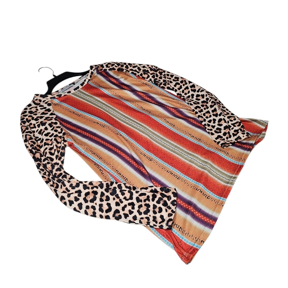 MISSLOOK Womens Long Sleeve Top with Leopard and Stripes - Picture 3 of 5